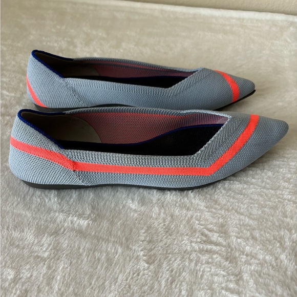 Rothy’s The Point Light Blue & Orange Line Flat Shoe, Unicorn ! Rare! Size W8 - Picture 4 of 12
